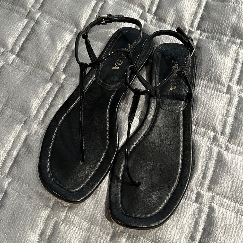 Prada authentic black thong flat sandals 37